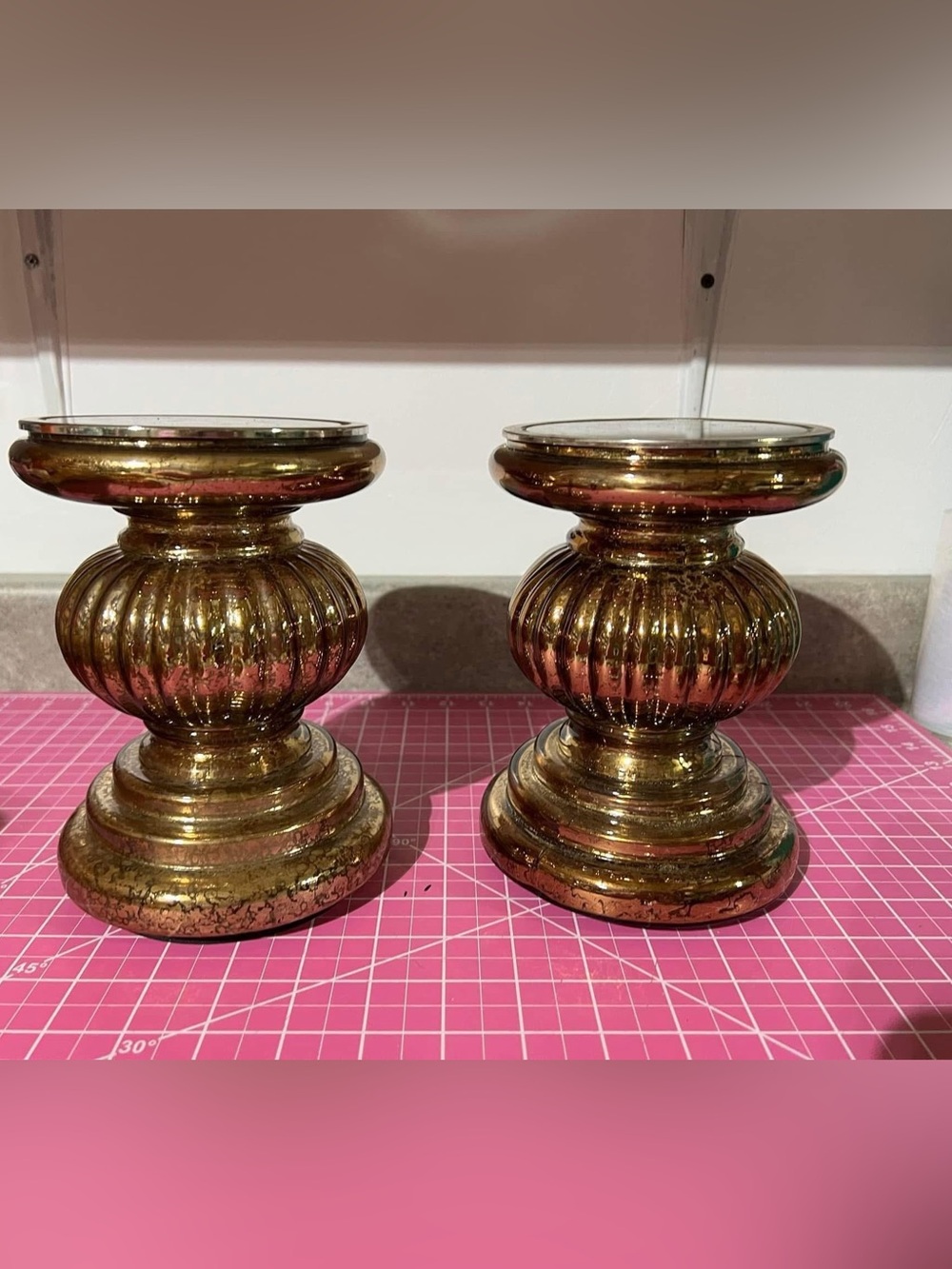 Valerie parr hill brown mercury Glass Candle Holder pedestals- set of 2